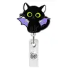 Acrílico com Glitter Caveira de Halloween Gato Preto Telescópico Giratório Feriado Porta-Crachá de Puxar Fácil Fivela de Puxar Fácil