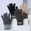 Luvas de Lã Tricotadas de Cinco Dedos para Homens, Couro Genuíno, Tela Sensível ao Toque, Inverno, para Estudantes, Ciclismo ao Ar Livre, para Prevenir Frio e Calor, Modernas e Simples