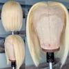 Peluca de fibra química con encaje frontal, mitad hecha a mano con ganchillo, mitad a máquina, 613 lacia con encaje frontal BOb, fábrica en stock