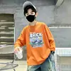 Camiseta de manga comprida para meninos, roupa infantil de primavera e outono, novo modelo 2026, camiseta base 100% algodão puro, top moderno para crianças mais velhas