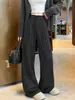 Calça xadrez preta para mulheres, novo estilo de outono 2026, calça reta casual solta que afina para mulheres baixinhas, calça casual de perna larga