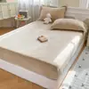 Lençol de elástico para cama de solteiro cor pura veludo de leite inverno com veludo extra espessado protetor de colchão capa protetora atacado