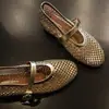 Versión de Piel de Oveja ~4 cm de Altura que Aumenta los Zapatos Planos de Malla Mary Jane, Zapatos de Ballet, Impresionantes Zapatos Planos de Estilo Francés Completamente Tachonados de Diamantes para Mujer
