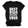 MELHOR MÃE DE CACHORRO de todos os tempos Camiseta feminina casual europeia com letras Estampa de pata Amazon eBay verão solta manga curta