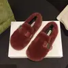 Zapatos planos peludos estilo francés para mujer, adecuados para otoño e invierno, nuevo modelo 2026 zapatos Mary Jane peludos slip-on, zapatos de algodón afelpado