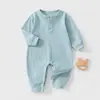 Body para Bebê Classe A Macacão Sem Costura Roupas de Engatinhar Body de Manga Longa com Abertura nos Ombros para Bebê Macacão Listrado de Primavera e Outono para Criança Pequena