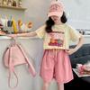 Traje deportivo para niña estilo coreano, nuevo estilo de verano para niños grandes, elegantes pantalones cortos de manga corta con flores y letras, moderno conjunto de dos piezas