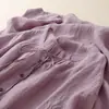 Vestido Cardigan Soltinho Vintage de Meio Comprimento Camisa Casual de Algodão Linho com Manga Três Quartos para Mulheres Novo Estilo de Verão