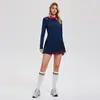 Tops de Conjunto Esportivo Europeu e Americano, Tênis, Golfe, Manga Longa com Gola Polo, Roupa Fitness Yoga, Camisas Polo Justas, Camisetas para Mulheres