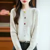 Cardigã Botão Colorido Macio 100% Lã Outono/Inverno 26 Transfronteiriço para Mulheres, Suéter Curto Solto, Peça de Roupa Externa Estilosa