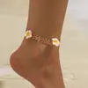 Tobillera de Cuentas de Arroz y Arcilla Suave con Flor Estilo Bohemio Transfronterizo Europeo y Americano para Viajes de Verano en la Playa Accesorios para el Pie Versátiles y de Moda para Mujeres