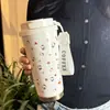 Taza Térmica de Alto Valor y Gran Capacidad Famosa en Internet Corazón de Chica Taza de Café con Popote para Chica Taza de Bebida Portátil Linda para Estudiante
