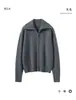 Cardigan de Tricô Cashmere com Zíper e Gola Lapela Cor Sólida Outono/Inverno com Gola Azul Marinho para Mulheres, Peça de Roupa Externa Suéter de Cashmere