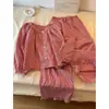 Conjunto de Pijama Xadrez Rosa Doce para Mulheres Outono 2026 Cardigã Solto de Manga Longa Conjunto Casual para Casa Pode Ser Usado ao Ar Livre