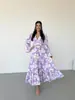 Vestido de Mujer con Estampado Bohemio de Moda de Manga Larga y Cuello en V, Nuevo Estilo 2026, Conjunto Estilo Vacaciones para Mujer