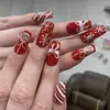 Parche de Uña Falsa Navideño Armadura Ballet Copo de Nieve Blanco Lazo Diamante Raya Roja y Blanca Desmontable