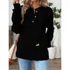 Outono e Inverno 2025 Novidade Cruzada Decote V Manga Longa Roupas Femininas Exportação Europeia e Americana Cor Pura Moda Botão Solto Camiseta Tops para Mulheres