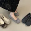 Zapatos de Terciopelo Gris Cálido con Piel para Mujer Otoño e Invierno 2025 Ropa de Abrigo de Invierno Zapatos Planos de Algodón Cálido con Lazo