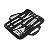 Conjunto Portátil de Churrasco para Acampamento ao Ar Livre em Aço Inoxidável Conjunto de Ferramentas para Churrasco Conjunto de 5 Peças em Bolsa de Pano Estoque Pronto de Fábrica
