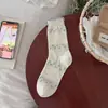 Meias Florais para Mulheres, Verão Finas de Cano Médio Estilo Miu Meias Longas Estilo Ballet, Sem Costura, Adequadas para Tênis de Treino Alemão, Meias com Renda e Babado