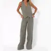 2025 Venta Caliente Transfronteriza Europea y Americana Nueva Moda Chaleco Pantalones Collage Empalme Algodón y Lino Traje Casual