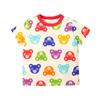 Roupa Infantil Verão Novo Estilo Desenho Animado Estampa Total Cabeça de Urso Sete Cores Regata de Manga Curta Camiseta para Meninos e Meninas