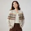 / Cárdigan de Cachemir Estilo Fair Isle Yizhirouzhang para Mujer, Jacquard Vintage, Abrigo Grueso de Punto Elegante para el Trabajo y Casual