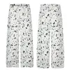 Pantalones de chándal casual unisex retro de pierna ancha estilo americano C1092 High Street con diseño de manchas de ancho completo