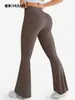 Calça de Yoga Lulu Nude Popular Transfronteiriça com Leve Flare, Cintura Cruzada, Secagem Rápida, Legging de Yoga Fitness Elástica Bumbum de Pêssego para Mulheres