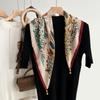 2024 primavera nuevo pañuelo de seda decorativo con estampado de flores, elegante y a la moda para mujer, protección cálida para el cuello, hebilla magnética de bolita dorada pequeña