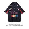 Camisa de Manga Corta Unisex Estilo Chino Parche de Letra Americana Color Block Retro Urbano Ins Suelta Oversized