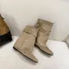 Botines Nuevos Punta Cuadrada Tacón Grueso Hebilla Cuero Apilado Versátiles Otoño Aumento de Altura Interior Botas de Jinete Botas Estilo Retro para Mujer Negro 2026