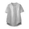 Camiseta de Manga Corta con Cuello Redondo para Hombre 2026 Camiseta de Punto de Lino Mezclado con Cuello Henry de Manga Corta para Hombre Ajuste Limpio Casual Retro