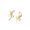 Pendientes de Lazo de Cinta Retro con Perlas, Sensación de Lujo Ligero y Gama Alta, Pendientes Asimétricos, Pendientes de Aro para Rostros Cuadrados y Redondos, Pendientes de Aro Lisos