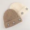 Gorro de lana bordado con estrella para mujer, circunferencia de cabeza grande, adelgazante, cálido gorro de punto de invierno, venta al por mayor