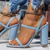 Zapatos de Mujer Exportación Talla Grande 2025 Primavera y Verano Nuevos Tacones Altos Tacón Grueso Punta Descubierta Sandalias de Mujer Punta Cuadrada Sandalias Slip-On para Mujer