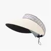Sombrero de Paja Natural Color Bloqueado con Parte Superior Abierta para Mujer, Sombrero de Sol Plegable con Protección UV para Viajes al Aire Libre