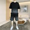 Stock Listo Al Por Mayor Verano Nuevo Estilo Hong Kong Manga Corta para Hombre Gradiente Tendencia de Moda Pantalones de Cinco Cuartos Transpirable Traje Deportivo Casual
