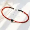 Collar y Pulsera de Cadena para Clavícula con Diseño de Sándalo Natural de Alta Calidad, Obsidiana y Ágata Roja del Sur Artificial