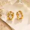 Pendientes de Acero de Titanio Transfronterizos Yuhui Impermeables en Forma de C Semicírculo Incrustados con Circonita Geométrica Pendientes de Acero Inoxidable Chapados en Oro Real