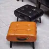 Taburete Pequeño con Cuero Aceitado y Encerado, Taburete Acojinado Suave para Entrada de Casa, Taburete para Cambiar Zapatos, Reposapiés Minimalista de Lujo Ligero para Sala de Estar, Taburete para Cambiar Zapatos