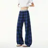 Calça Casual Retrô de Rua Xadrez Patchwork para Homens e Mulheres Primavera 2026 Emagrecedora Solta com Caimento Wide Leg