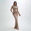 Vestido elegante, ajustado y de color puro, estilo europeo y americano, otoño 2024, nueva moda, superventas, falda larga, cuello redondo, manga larga