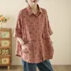 Foto Real da Nova Camisa Casual de Bolinhas 2025 Feminina de Manga Curta Solta Tamanho Grande Vestido de Verão Camisa Casuais Literárias Jaqueta Feminina