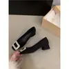 Sapatos de Salto Quadrado Pretos com Strass, Estilo Francês, Salto Grosso, para Mulheres, Coleção Nova Primavera e Outono 2026, Salto Médio, Elegantes para o Dia a Dia