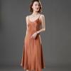 Vestido de tirantes para mujer Primavera Satén de Ácido Acético Largo medio Estilo francés interior Vestido de tirantes estilo frío para mujer