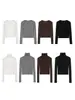 Camiseta de Manga Longa com Gola Alta em Mistura de Tencel e Lã Baisiwang para Mulheres no Outono e Inverno, Versátil com Efeito Emagrecedor, Gola Redonda, Camada Base