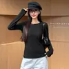 Top de Base de Felpa de Acetato de Lana para Mujer 2026 Otoño/Invierno Nuevo Estilo Súper Atractivo Elegante Versátil Top de Manga Larga con Bolsillos