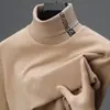 Camiseta de Manga Larga Gruesa Cálida Bordada para Hombre, Cuello Alto de Terciopelo Real de Doble Cara, Ropa Interior Básica de Alta Gama Transfronteriza para Hombre