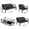Conjunto simples de sofá e mesa de centro para escritório comercial, espesso e durável, adequado para recepção e sala de espera, sofá de couro de três lugares com estrutura de aço